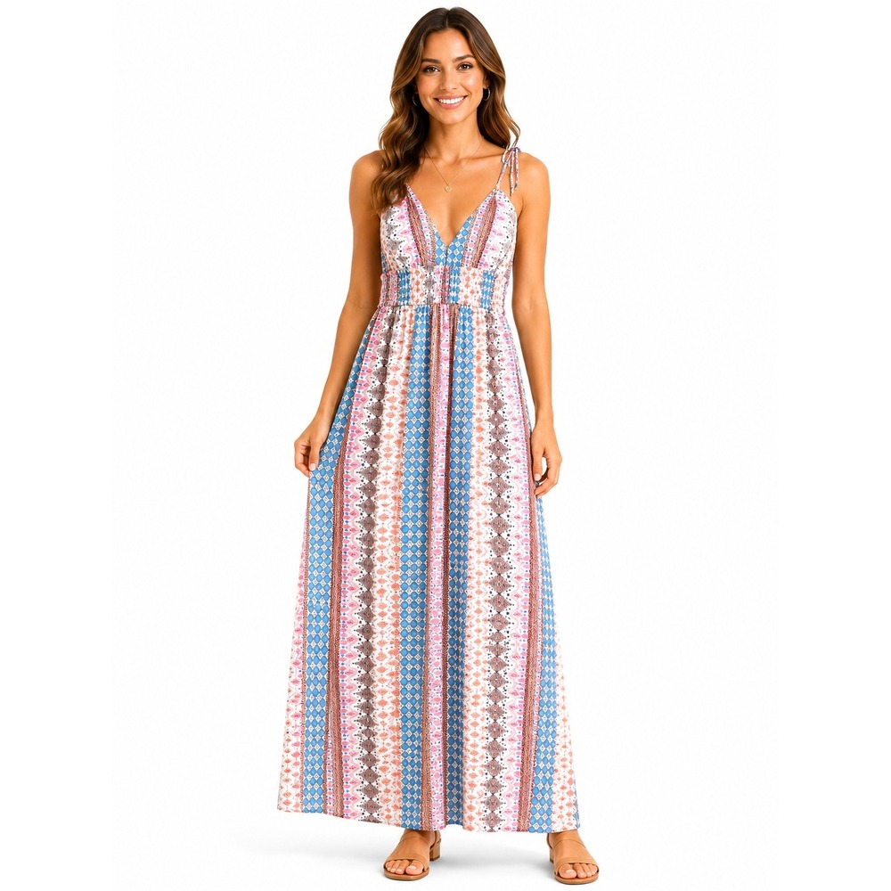 Boho Stripe Maxi Dress - Pink & Blue